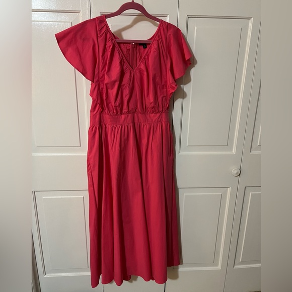 ANN TAYLOR Dresses | Flutter Sleeve Flare Dress Rich Carmine Pink – Womens - Picture 1 of 4